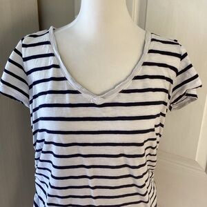 Caslon V-Neck Short Sleeve T-Shirt | XL | White Blue Stripe | 100% Cotton Sz XL